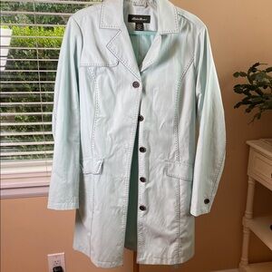 Eddie Bauer Light Blue/Teal Trench Coat, like new condition, size L